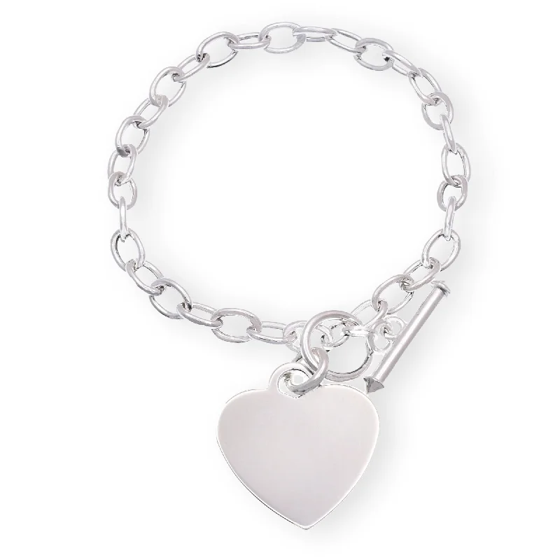 High Polished 925 Sterling Silver 17.8mm x 19mm Heart Charm Bracelet - ARB00067