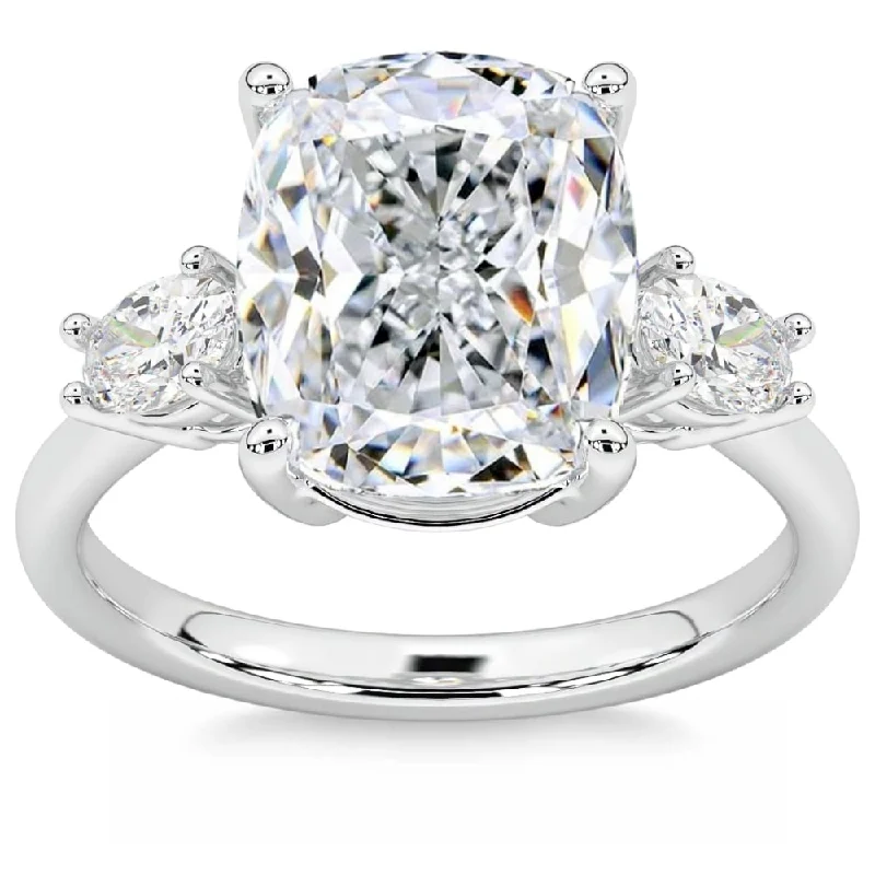 Certified 6Ct Cushion Cut 3-Stone Diamond Engagement Ring Gold Lab Grown