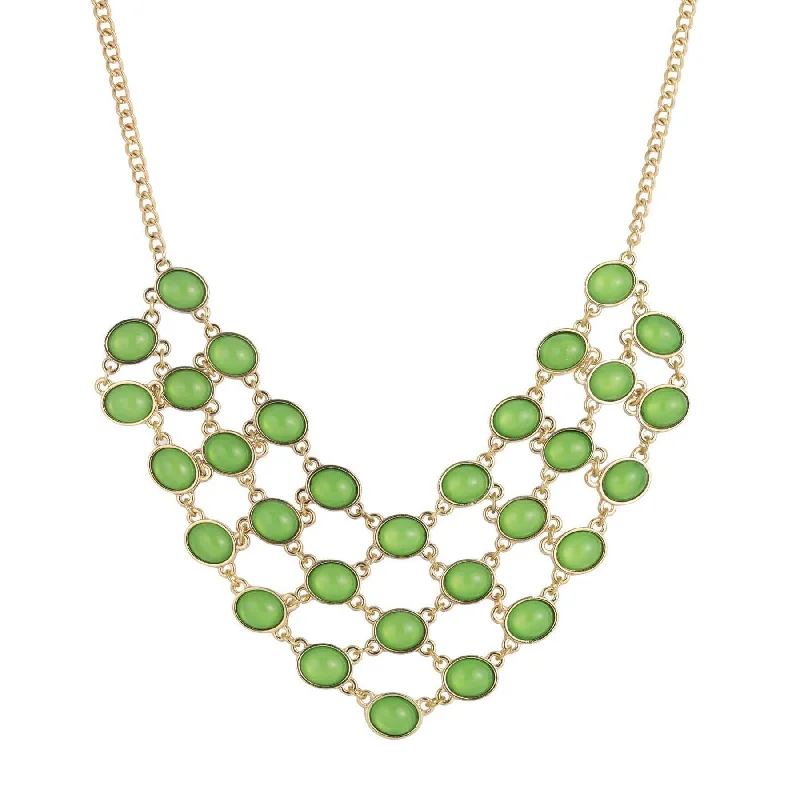 2028 Jewelry Green Cabachon Bib Necklace 16" + 3" Extender