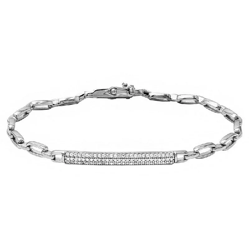 Rhodium Plated 925 Sterling Silver CZ Encrusted Bar Link Bracelet - STB00532