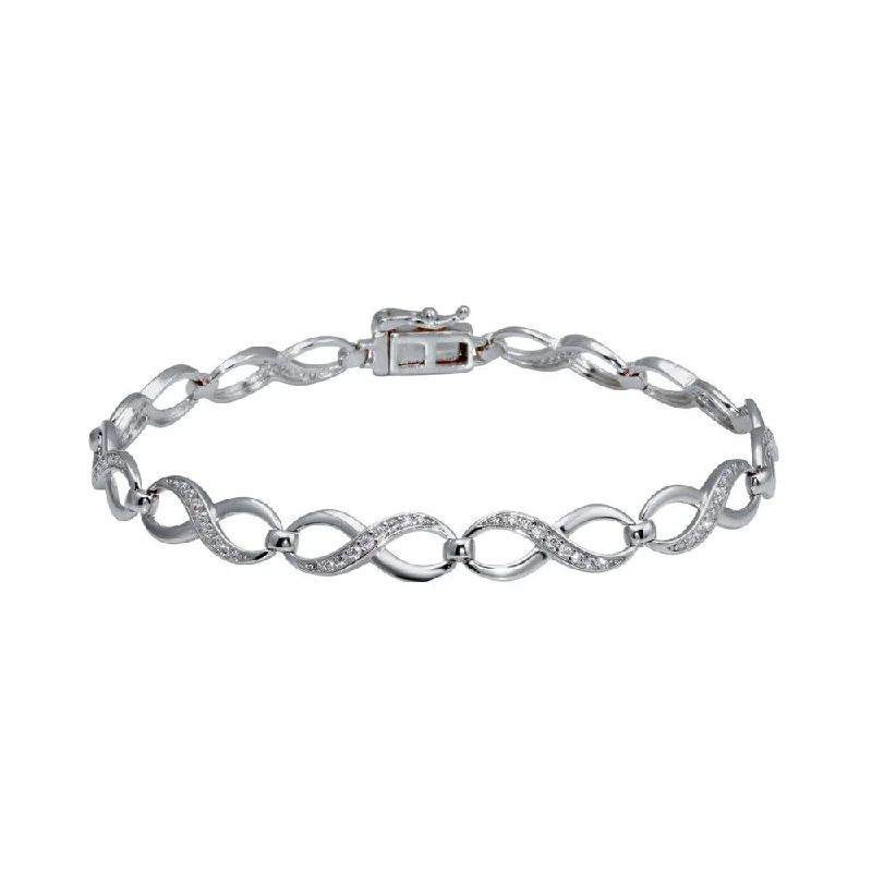 Rhodium Plated 925 Sterling Silver CZ Infinity Link Bracelet - GMB00104