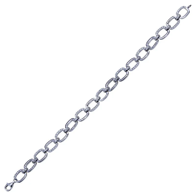 Rhodium Plated 925 Sterling Silver 8mm CZ Rectangle Link Tennis Bracelet - STB00605