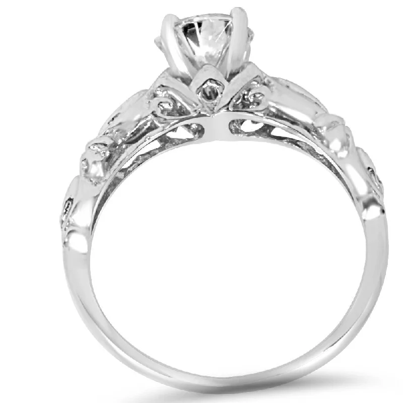 1 1/16ct Vintage Enhanced Diamond Engagement Ring White Gold