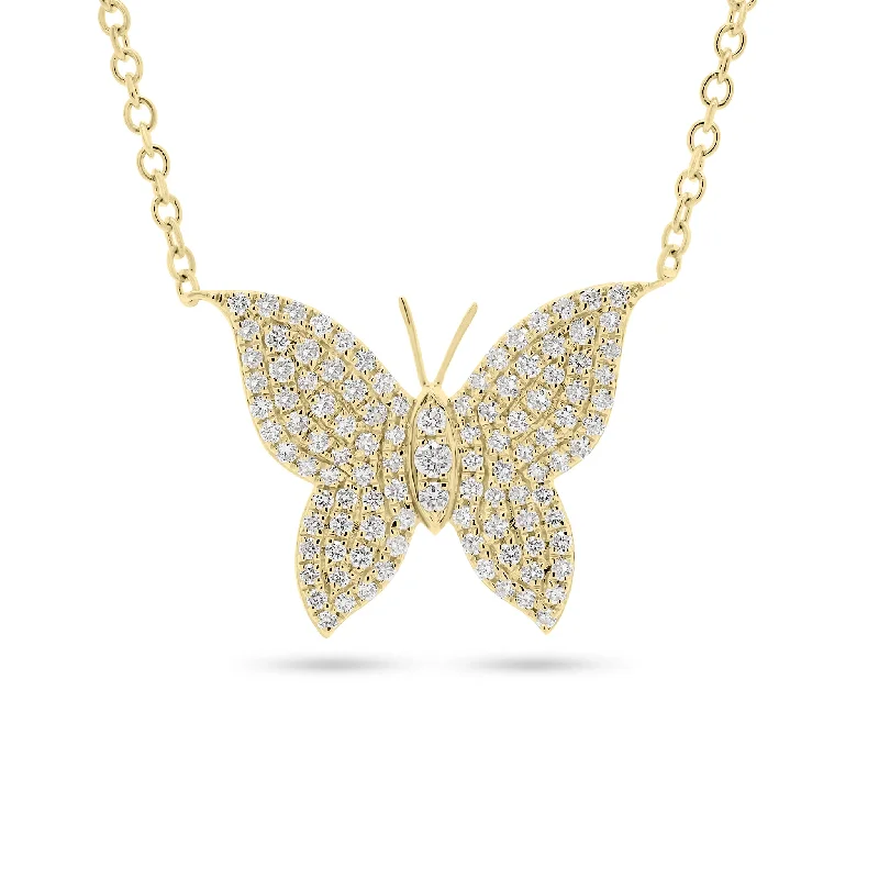 Pave Set Full-cut Diamond Butterfly Pendant Necklace