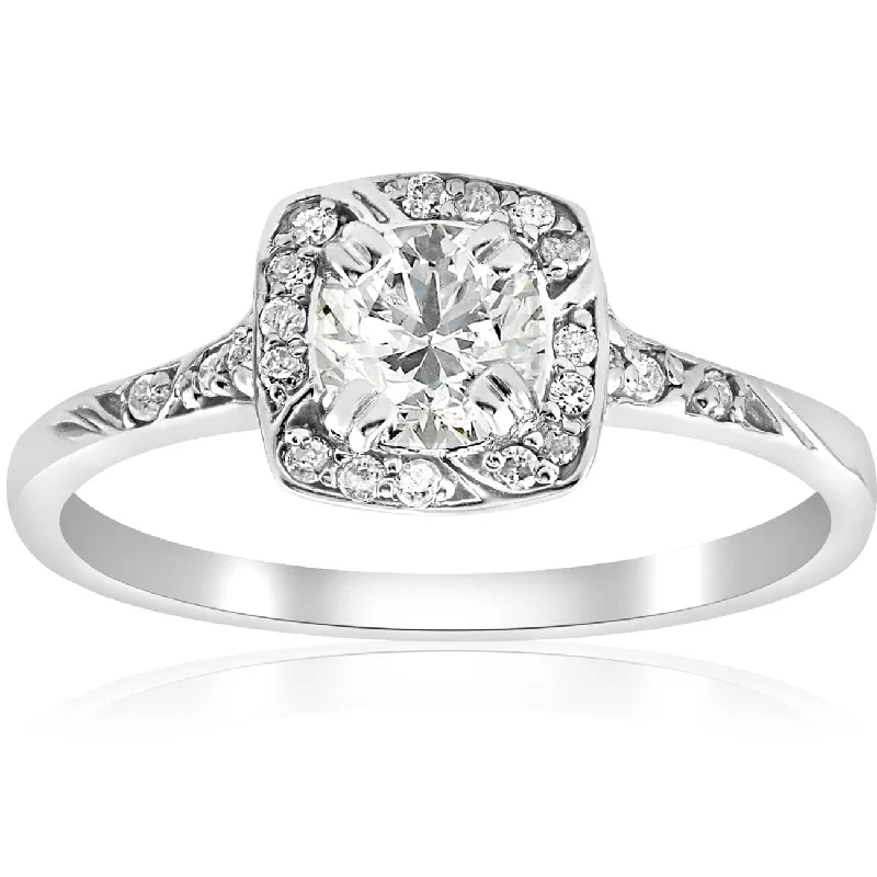 1 ct Cushion Halo Diamond Engagement Ring White Gold